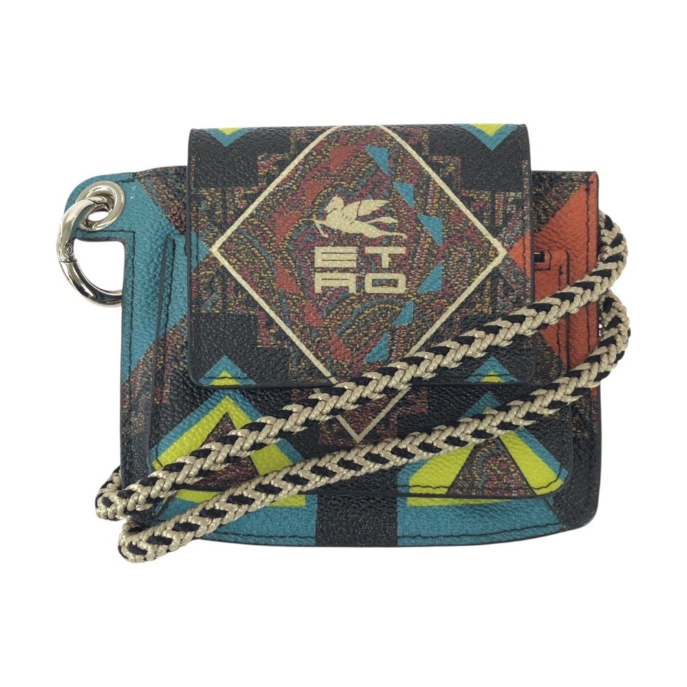ETRO Paisley Pegasus Multicolor Leather Wallet/Coin Purse Neck Wallet Mini Po...